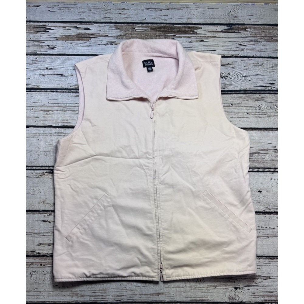 Eileen Fisher Size Medium Women's Vest Jacket Pockets Pink Fleece Lined‎